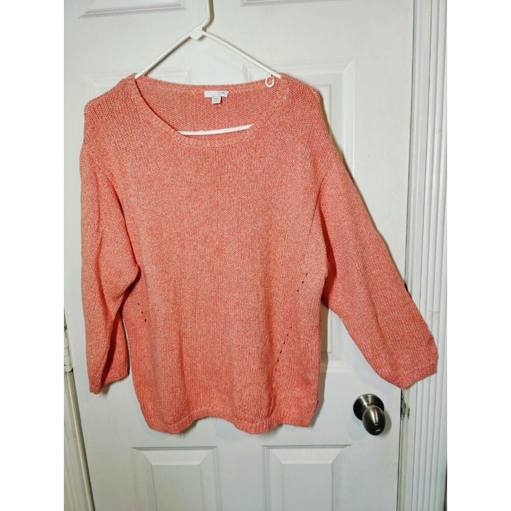 J Jill Peach Round Neck Pointelle Accents 100% Cotton Pullover Sweater XL